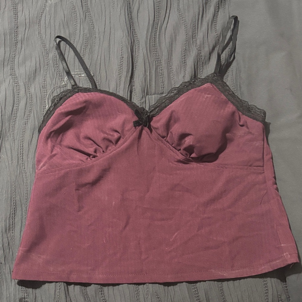 No Boundaries Mauve Tank Top with Black Lace Trim